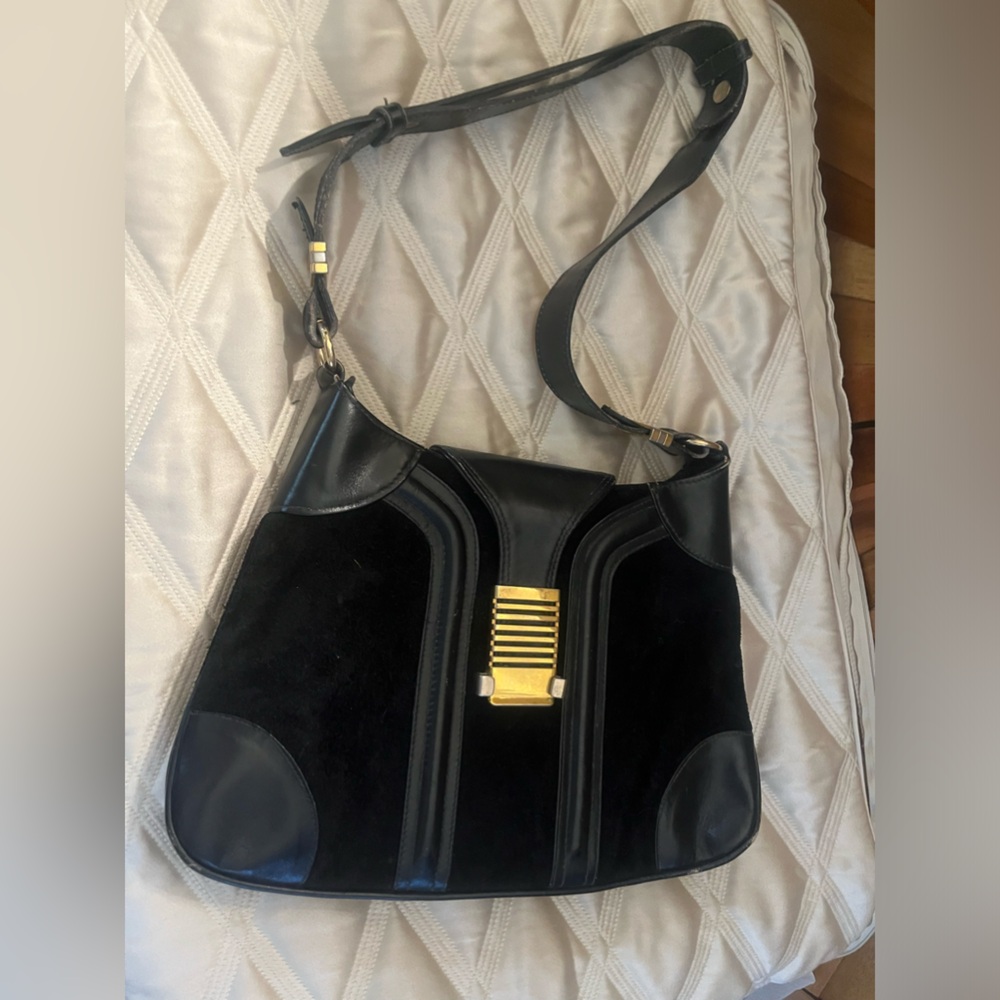 Vintage Black Leather Handbag by Marshall Field & Company